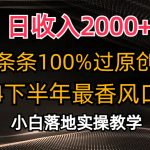 （10951期）日收入2000+，条条100%过原创，2024下半年最香风口赛道，小白轻松上手