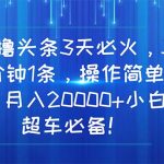 （11033期）AI撸头条3天必火，3分钟1条，操作简单，月入20000+小白超车必备！