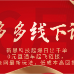 多多线下课：新黑科技起爆日出千单，0元直通车起飞链接，全网最新玩法，低成本高回报